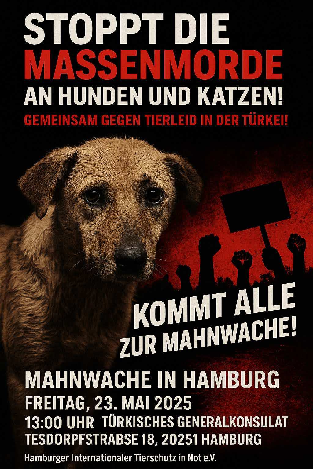 Mahnwache am 23. Mai 2025 in Hamburg 13 Uhr vor dem Türkischen Konsulat Mahnwache am 23. Mai 2025 in Hamburg 13 Uhr vor dem Türkischen Konsulat