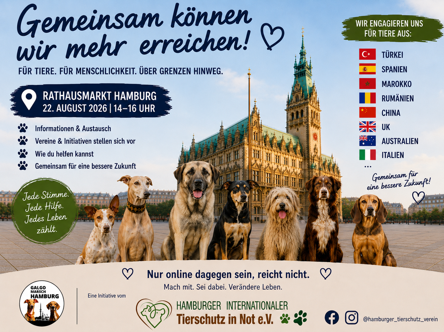 Mahnwache gemeinsam für die Tiere - 22. August 2026